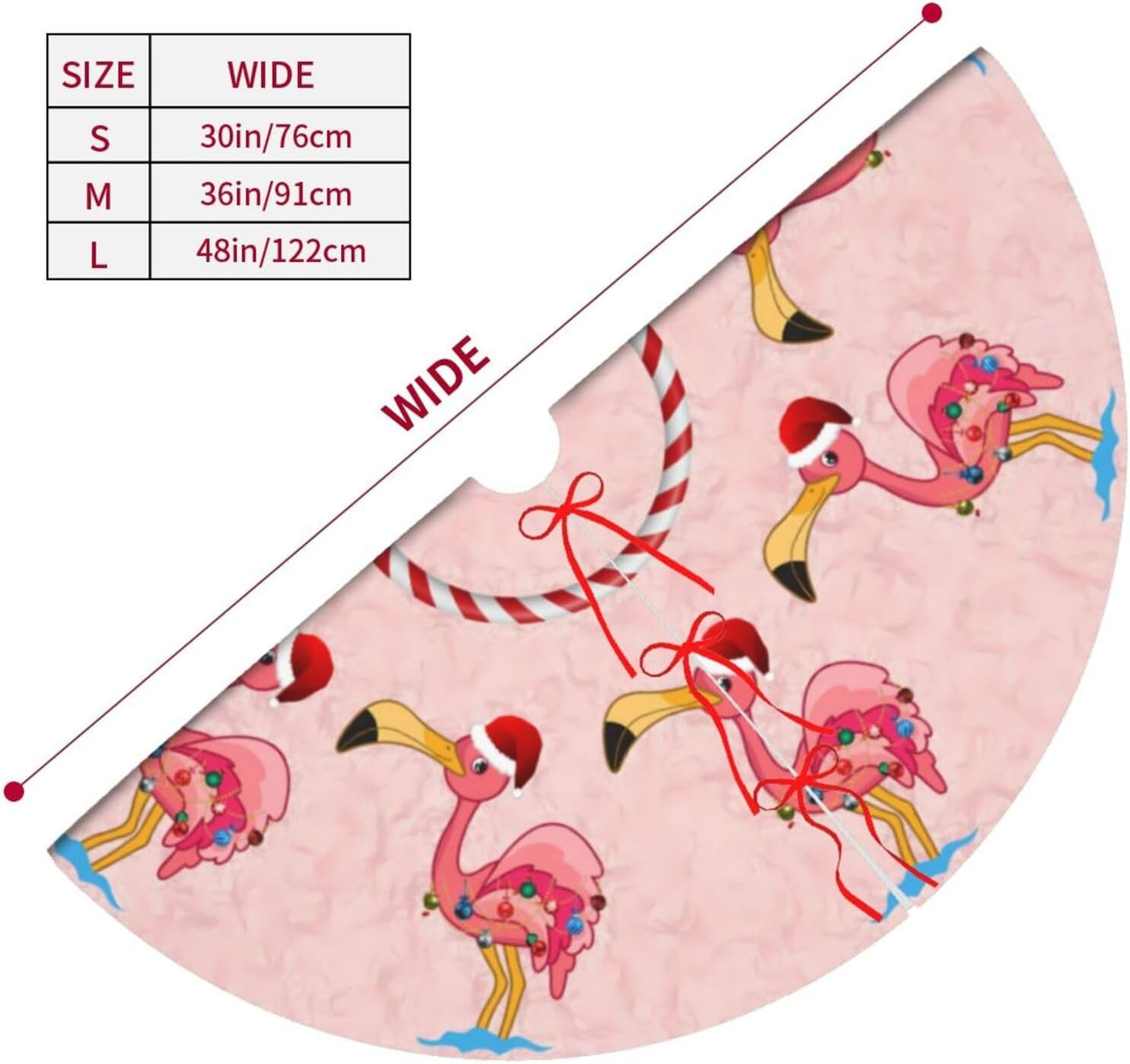 48" Large Christmas Tree Skirt, Christmas Decorated Flamingo Pattern Tree Mat Base Cover for Xmas Festive Holiday Party Decoration Ornaments