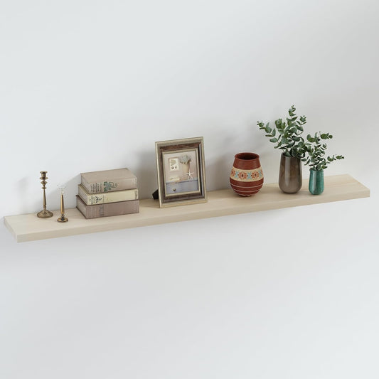 SAUMONIERES Floating Shelves 8 Inch Deep Solid Wood Wide Wall Shelf Set of 1 Wall Mounted for Bedroom Bathroom Living Room Kitchen, 55 Inch Natural