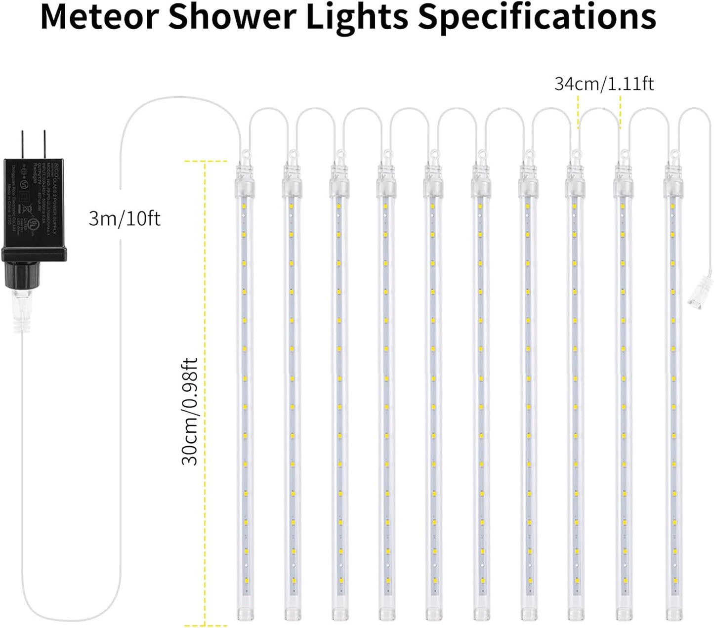 2 Pack Christmas Meteor Shower Rain Lights 12inch, 20 Tube 480 LEDs Icicle Outdoor Raindrop for Xmas Halloween Wedding Party Tree Holiday Decoration, Warm White