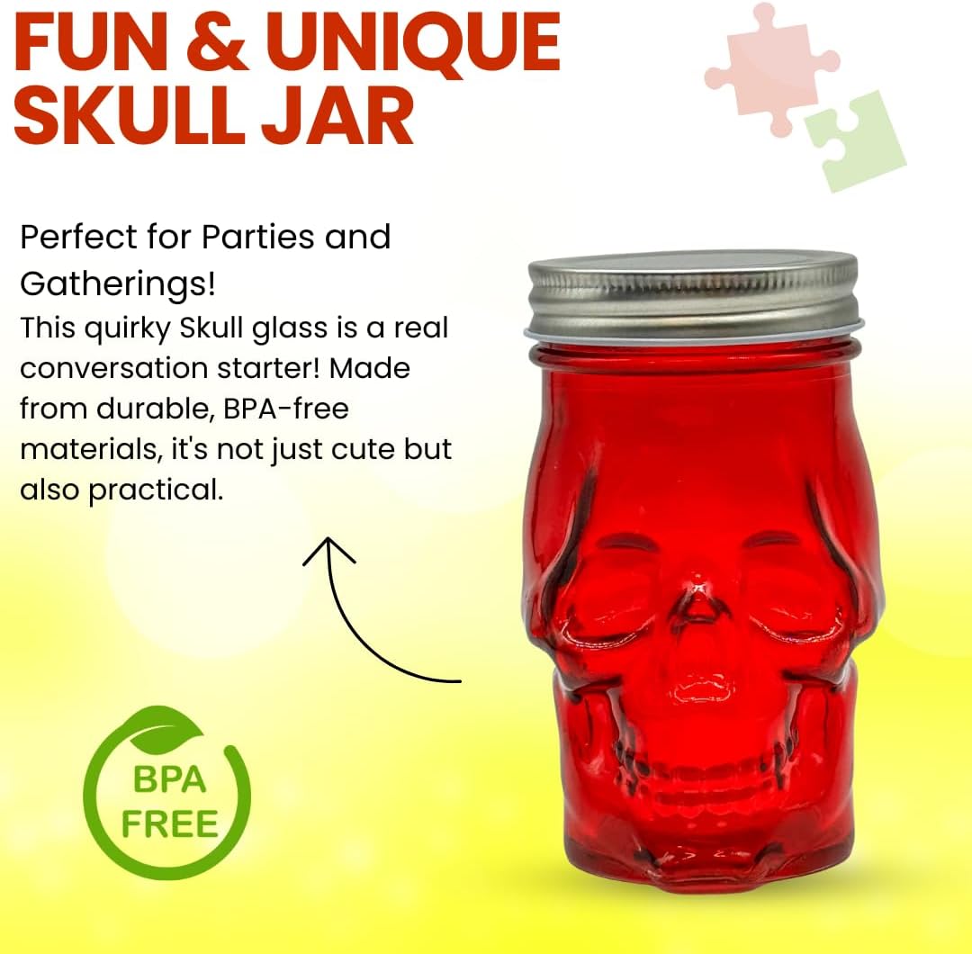Generic 14 oz Colorful Skull Glass Mason Jar – Mix & Match 7 Vibrant Colors, Large & Durable! (Green)