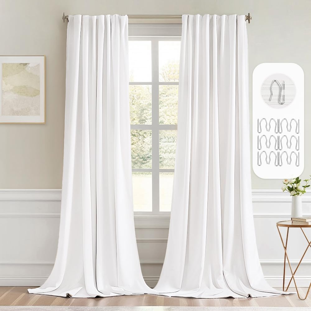 MIULEE Pure White Back Tab Blackout Curtains 120 Inch Long 2 Panels Set for Bedroom, Rod Pocket/Pinch Pleated Extra Long Thermal Insulated Living Room Darkening Light Blocking 10FT Drapes