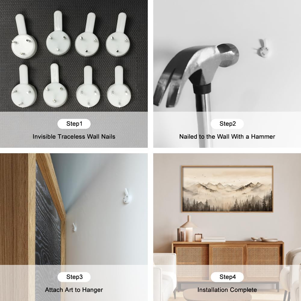 Nature Misty Forest Framed Canvas Wall Art Set, Foggy Landscape Wall Decor, Watercolor Pine Tree Wall Painting, Large Mountains Art Print for Living Room, Bedroom, Office - 20"X40"