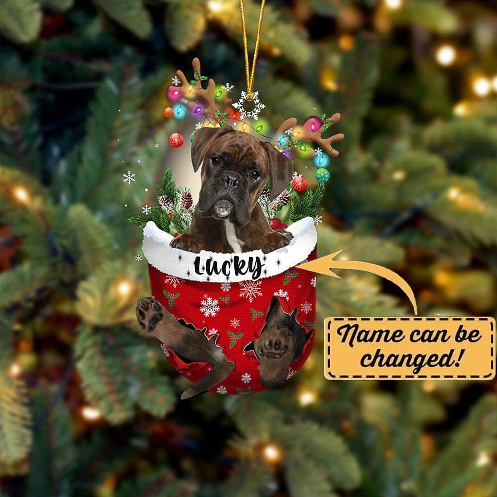 Brindle Boxer Dog Christmas Ornament, Brindle Boxer in Snow Pocket Christmas Tree Ornament, Dog Lovers Gift Idea Xmas Decor, Christmas Decorations for Tree, Christmas Ornament Gift for Dog Lovers