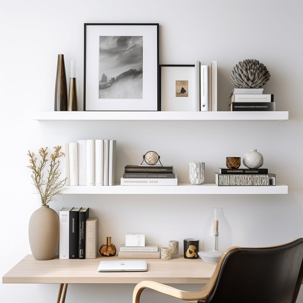 LaVie Home Floating Shelves, 36 Inch Wall Shelf Set of 2, Hanging Shelf with Invisible Brackets, Wall Decor for Bathroom, Bedroom, Living Room, Kitchen Storage, Modern White