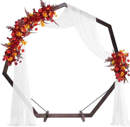 7FT Wedding Arch, Heptagonal Wood Arch for Wedding Ceremony, Arbor Backdrop Stand for Garden Parties, Indoor, Outdoor, Wooden Arbor Rustic Farmhouse Theme