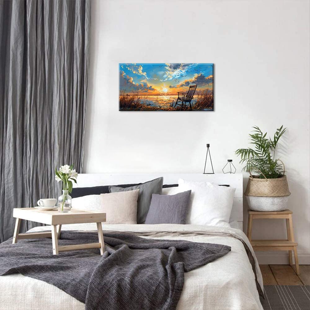 LASMOND Canvas Prints Wall Art Sunset Ocean Beach Pictures Photo nature landscape Paintings for Living Room Bedroom Home Decorations Modern Stretched and Framed Seascape Waves Landscape Artwork( 20x40 Inches )