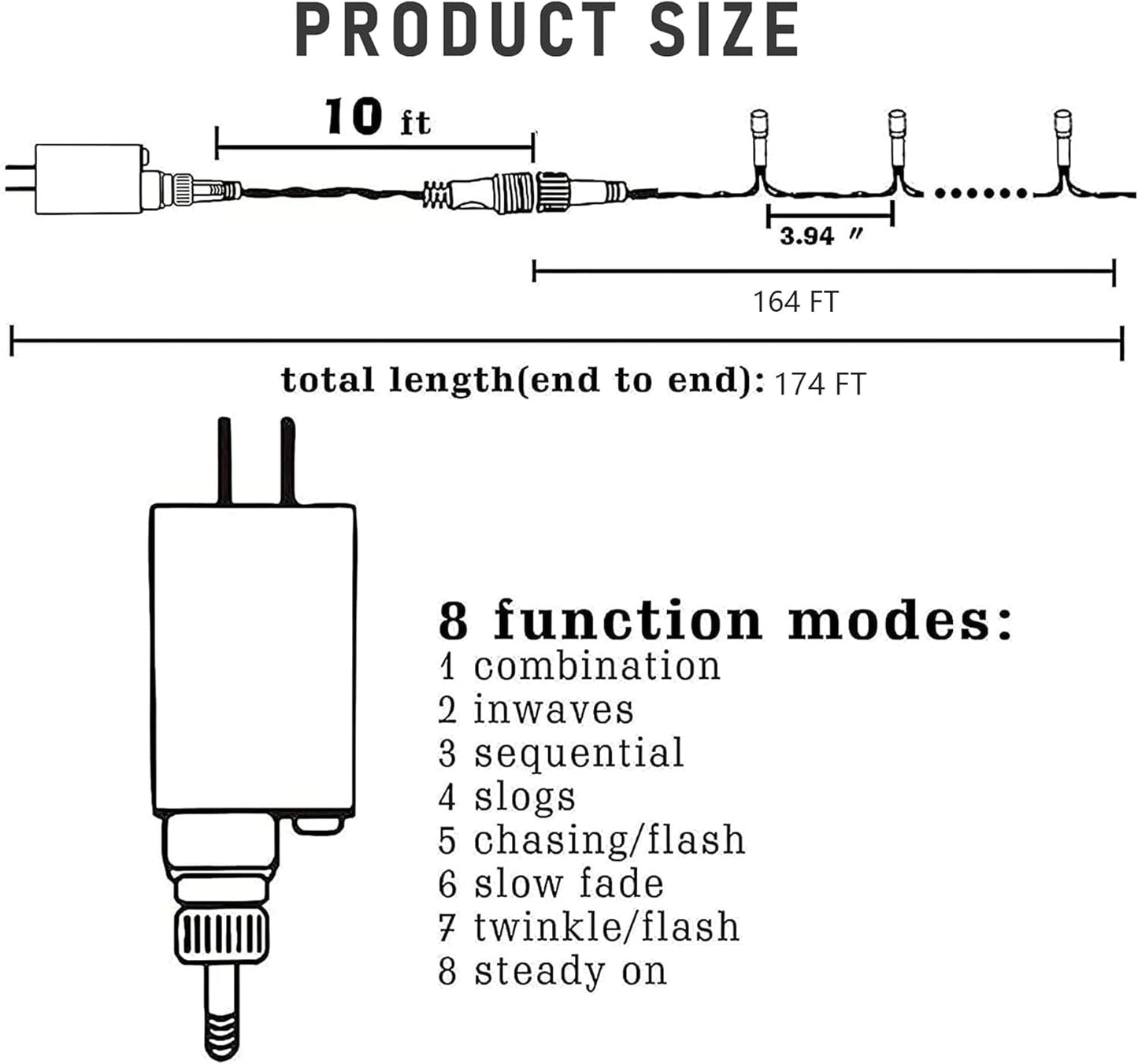 Dazzle Bright 164 FT 500 LED Halloween String Lights, Waterproof Halloween String Lights Black Wire with 8 Modes, Outdoor Halloween Decorations for Indoor Party Yard Wedding Decor, Purple & Orange