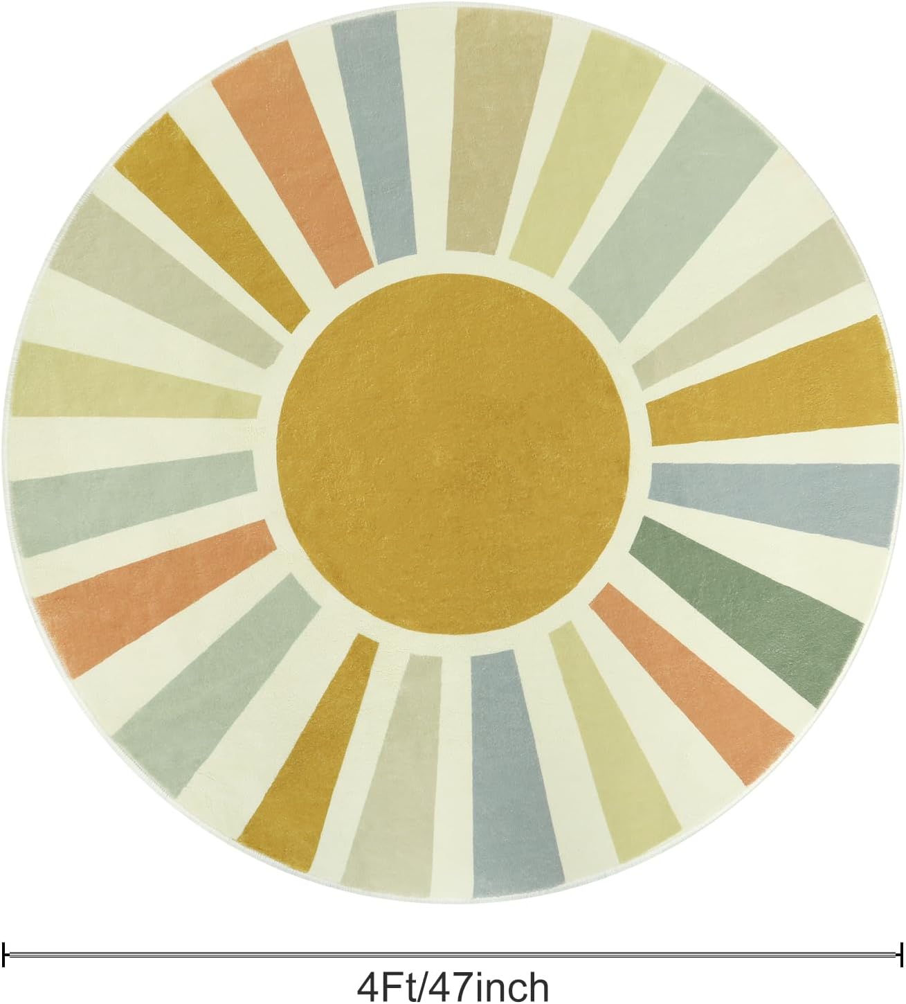 STARUIA Boho Round Rug 4 Ft Washable Area Rug for Kids Room, Colorful Sun Circle Rug for Playroom, Non-Slip Circular Office Carpet Soft Rainbow Rug for Bedroom Reading Corner Dorm