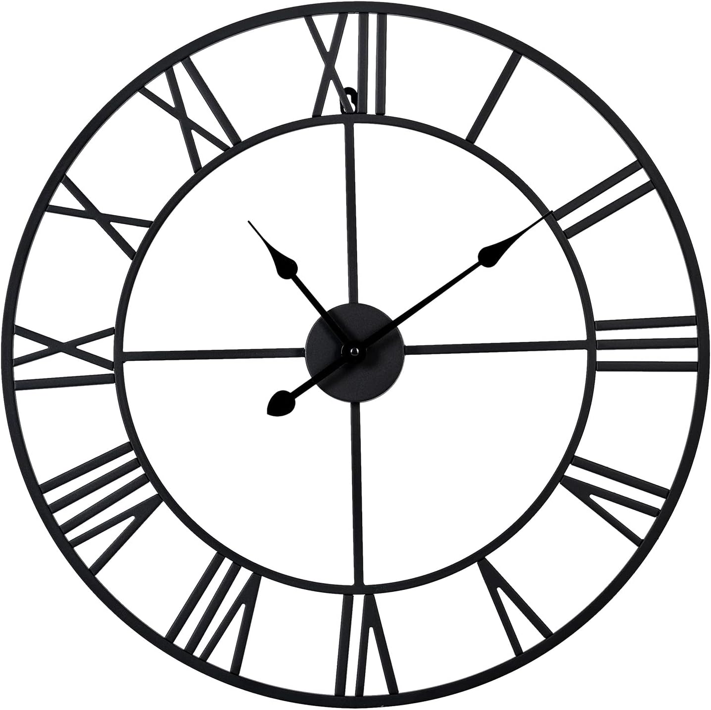 Large Wall Clock for Living Room Decor – 24 Inch Silent Non-Ticking Modern Farmhouse Wall Clock, Oversized Decorative Metal Roman Numeral Clock, Black