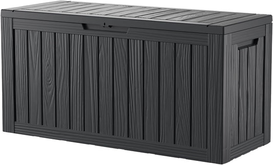 80 Gallon Lockable Resin Deck Box, Waterproof & UV-Resistant Outdoor Storage Box for Outdoor Cushion Storage, Garden Tools & Pool Accessories Storage, Black
