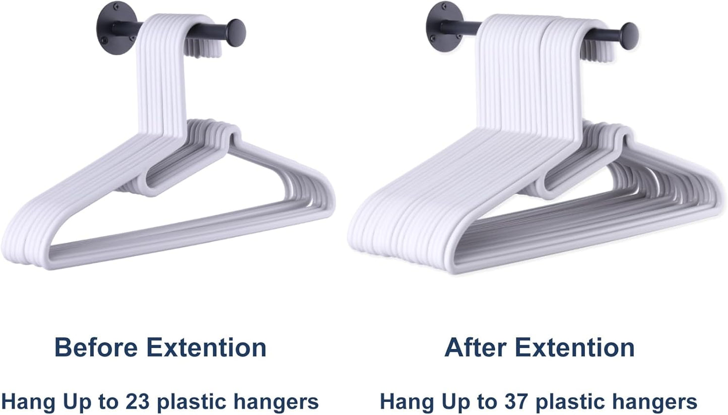 2 Pack Retractable Hanger Holder for Laundry Room, Wall Mount Organizer Rack for Lightweight Clothes, Space Saving Laundry Hook Rod, Keep Empty Hangers Handy, Black