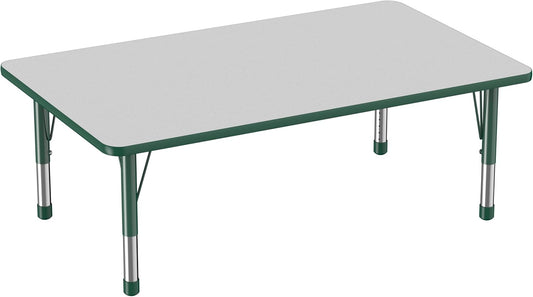 Factory Direct Partners FDP Rectangle Activity School and Classroom Kids Table (36 x 60 inch), Toddler Leg, Adjustable Height 15-24 inches - Gray Top and Green Edge