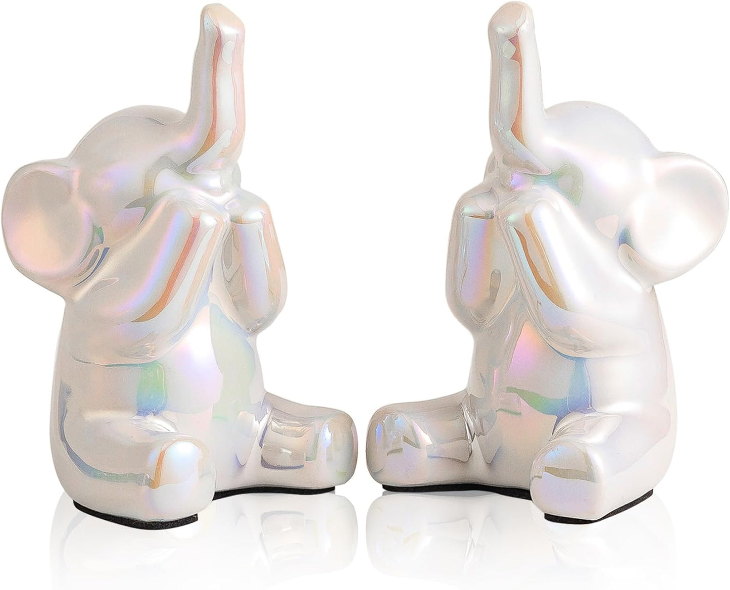 Colorful White Loving Pair of Small Elephant Statues Silver Home Decor Modern Boho Style Figurine Decorative Ornaments for Living Room, Bedroom, Office Desktop, Cabinets, Shelf
