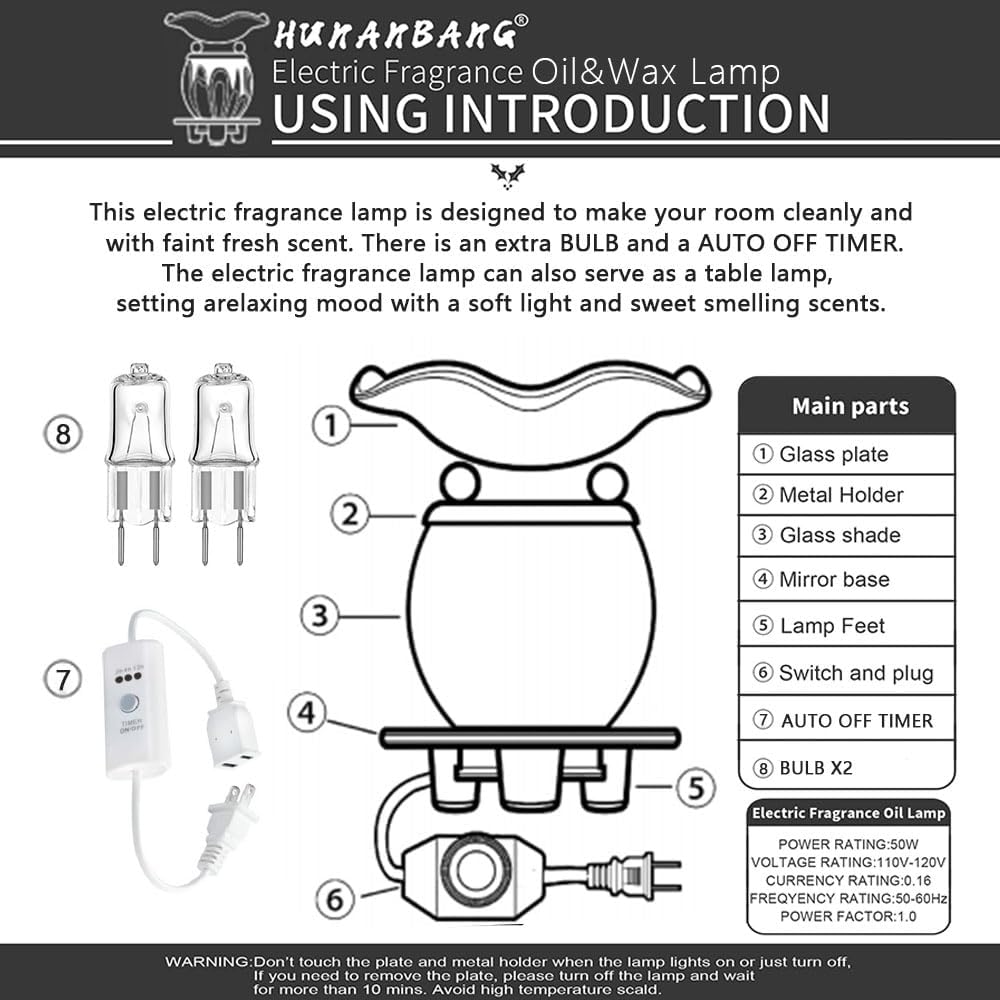 HUNANBANG 3 in 1 Electric Oil Warmer Scented Wax Warmer with with Auto Off Timer Candle Wax Melt Warmer Wax Melter Fragrance Wax Burner(Blue-Timer)