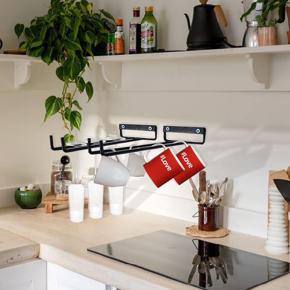 4 Packs 12 Inch Wine Glass Racks Cup Wall Mounted Stemware Hanging Wine Glasses Holder Under Cabinet Wire Wine Decor Racks