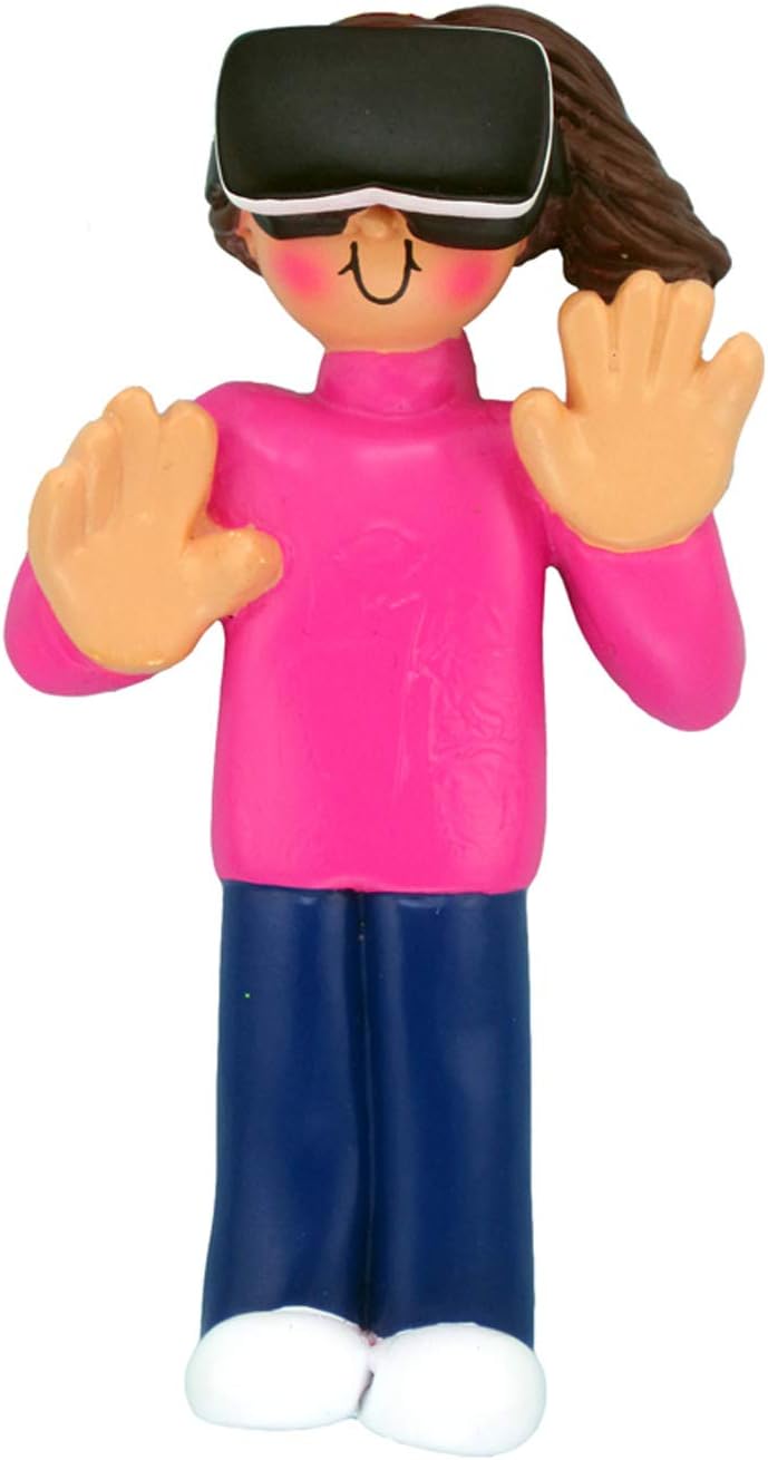 Elves Personalized Video Game Ornaments 2024 - Brunette Girls Gamer Ornaments for Christmas Tree