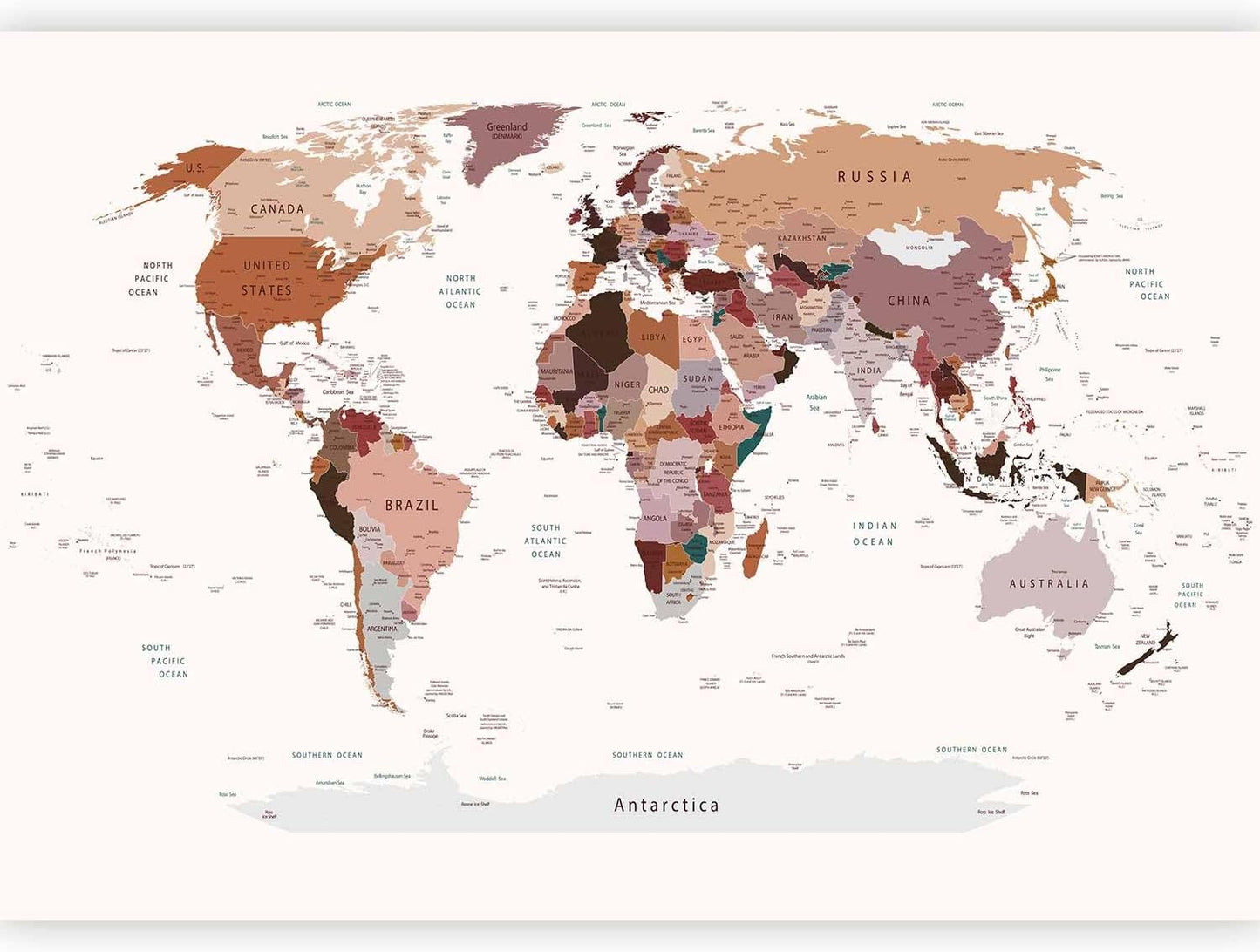 artgeist Wall Mural World Map 193x138 in - XXL Peel and Stick Self-Adhesive Wallpaper Removable Large Sticker Foil Wall Decor Print Picture Image Design Map of The World k-B-0001-a-d