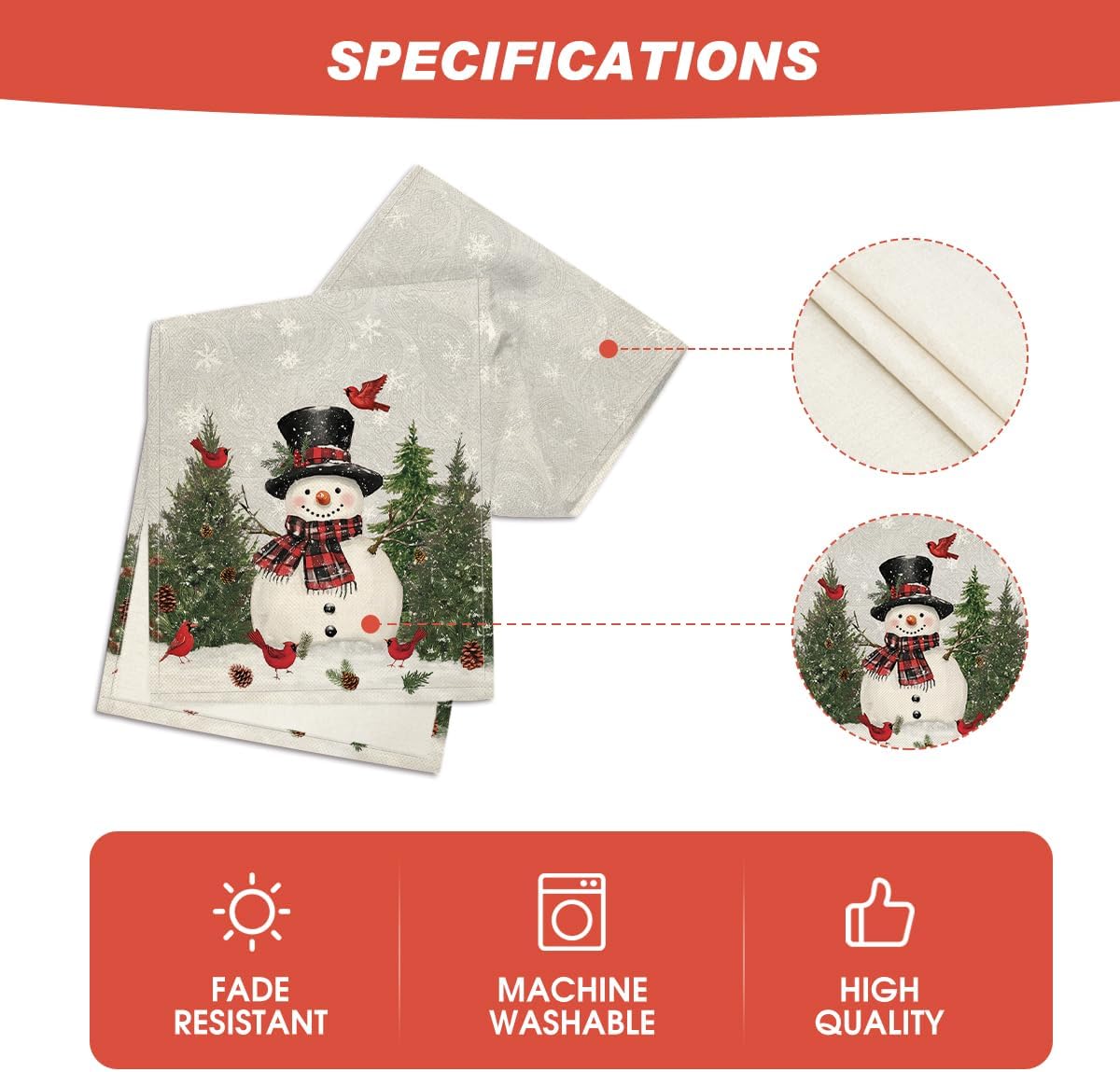 Artoid Mode Snowman Birds Trees Christmas Table Runner, Seasonal Silver Winter Holiday Kitchen Dining Table Decoration for Home Party Decor 13 x 48 Inch