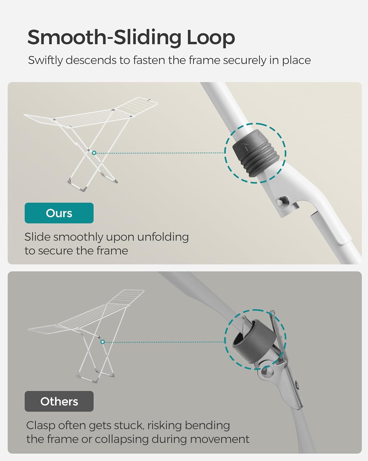 SONGMICS Clothes Drying Rack, Metal Laundry Drying Rack, Foldable, Space-Saving, Free-Standing Airer, with 2 Gullwings, Indoor Outdoor Use, Bed Linen Clothing, White ULLR540W01