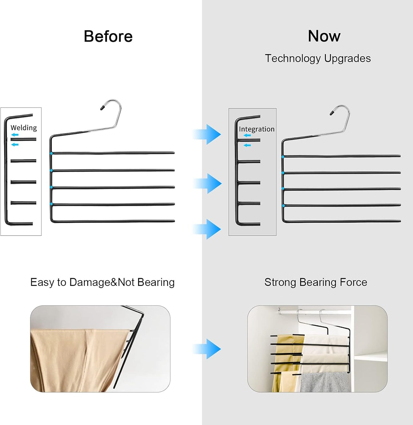 Nature Smile Pants Hangers 3pack, Heavy Duty Multi Layers Space Saving Slack Hangers,Non Slip 5 Tier Open-Ended Pants Hanger Closet Storage Organizer for Garden Flags Trousers Jeans Scarf