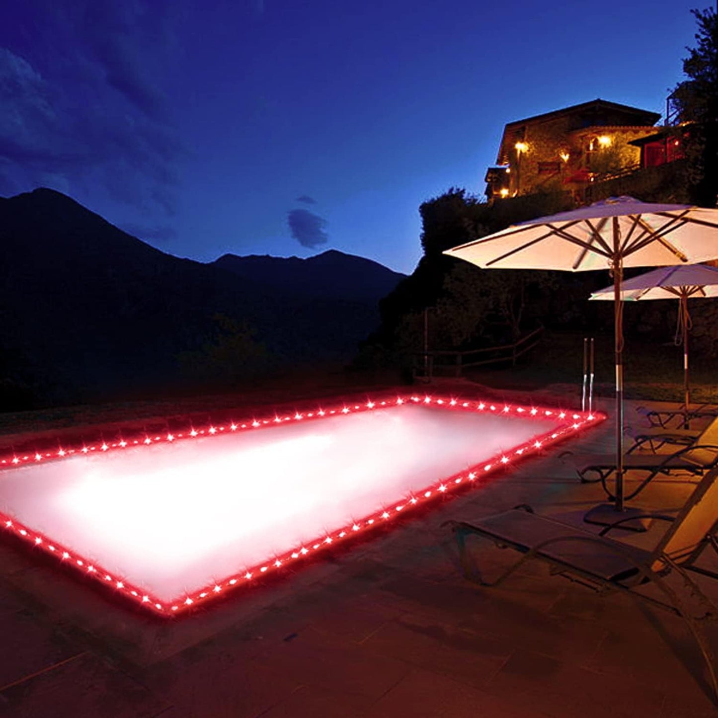 JMEXSUSS Solar Rope Lights, 2 Pack 100 LED 33ft 8 Modes Solar Rope Lights Outdoor Waterproof Red LED Christmas Light for Tent Gazebo, Trampoline, Walkway, Pool Decor(Red)