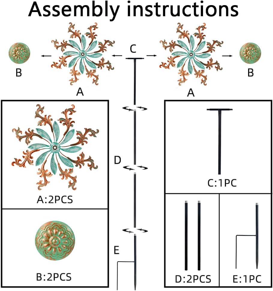 Viveta Wind Spinners Outdoor, Metal Wind Sculptures for Yard and Garden,13 * 57 "Double Windmill with Stable Stake
