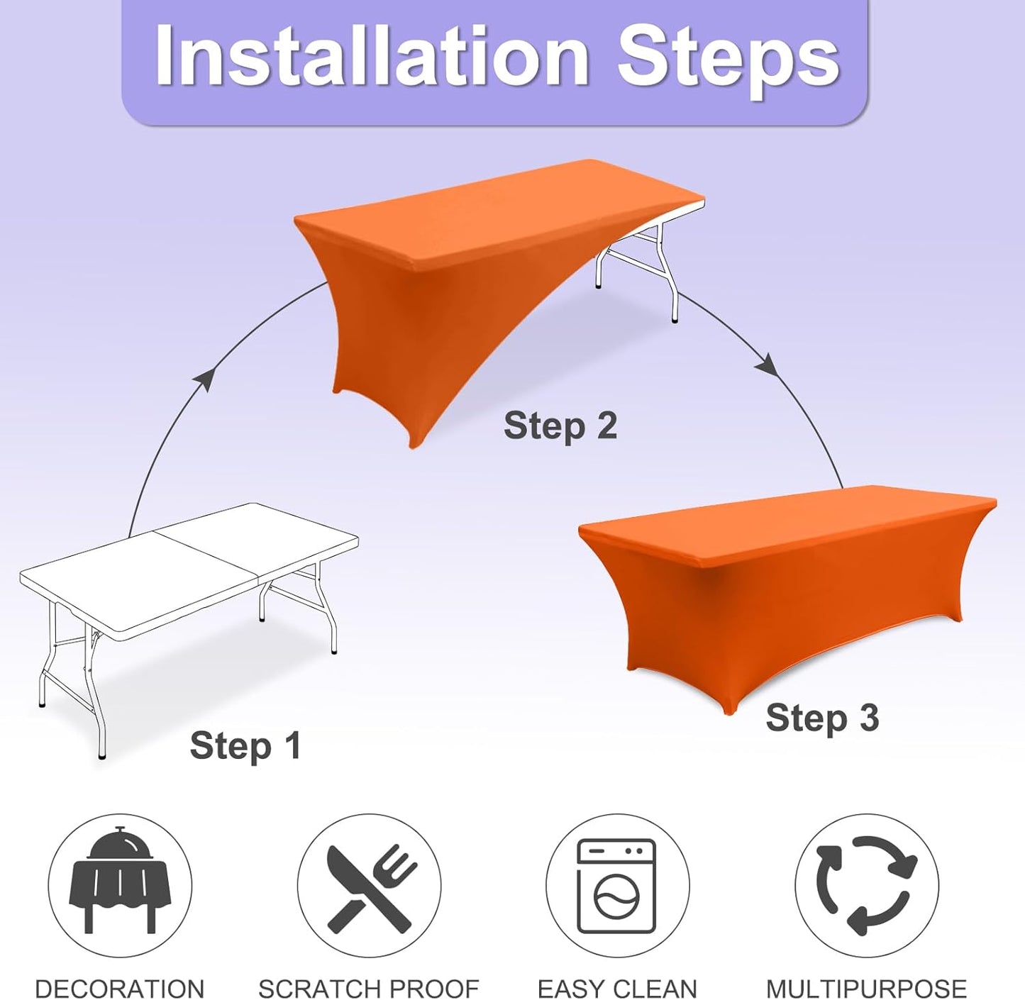 ABCCANOPY 6 FT Spandex Table Cover Stretch Fitted Wrinkle Resistant Tablecloth Reuse for Rectangular Folding Table Patry Event Wedding Banquet Protector