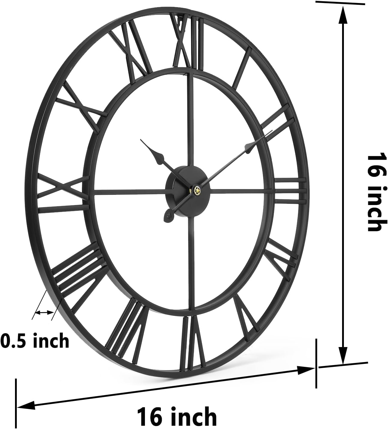 Tatub 16 Inch Large Wall Clock for Living Room Decor, Roman Numeral Modern Round Decorative Metal Large Wall Clock for Bedroom and Kitchen, Silent, Non Ticking, Battery Operated