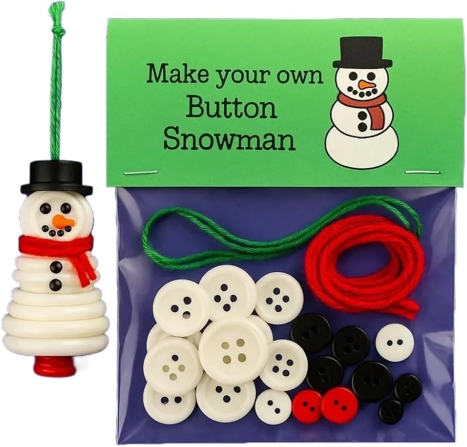 DIY Christmas Button Ornament Making Set - Snowman/Santa/Angel, Fun Holiday Craft Kit for All Ages, Ideal Xmas Tree Hanging Decor & Festive Gifts (30 pcs-C)