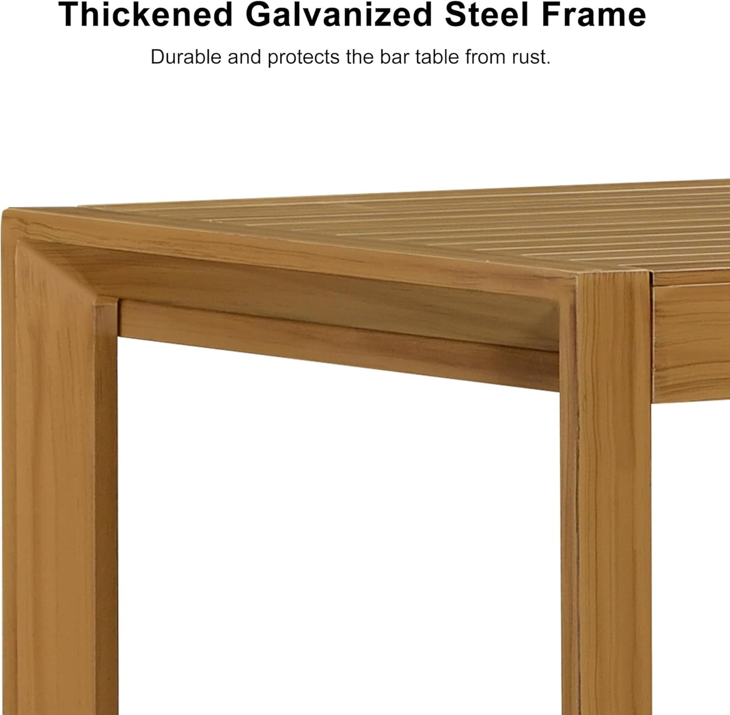 PURPLE LEAF 43.1'' Rectangle Outdoor Patio Bar Height Pub Table, Outside Aluminum Tall Kitchen Bar Table with Sturdy Legs for Bar Stool, Indoor and Outdoor, Garden, Teak