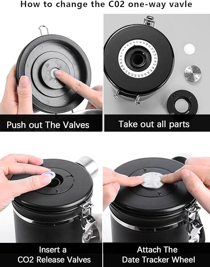 Coffee Canister Airtight Storage Container 1.8L Stainless Steel Air Tight Coffee Jar with Scoop, Date Tracker CO2 Release Valve for Dry Food, Beans, Ground, Tea, Flour, Cereal and Sugar (Silver)