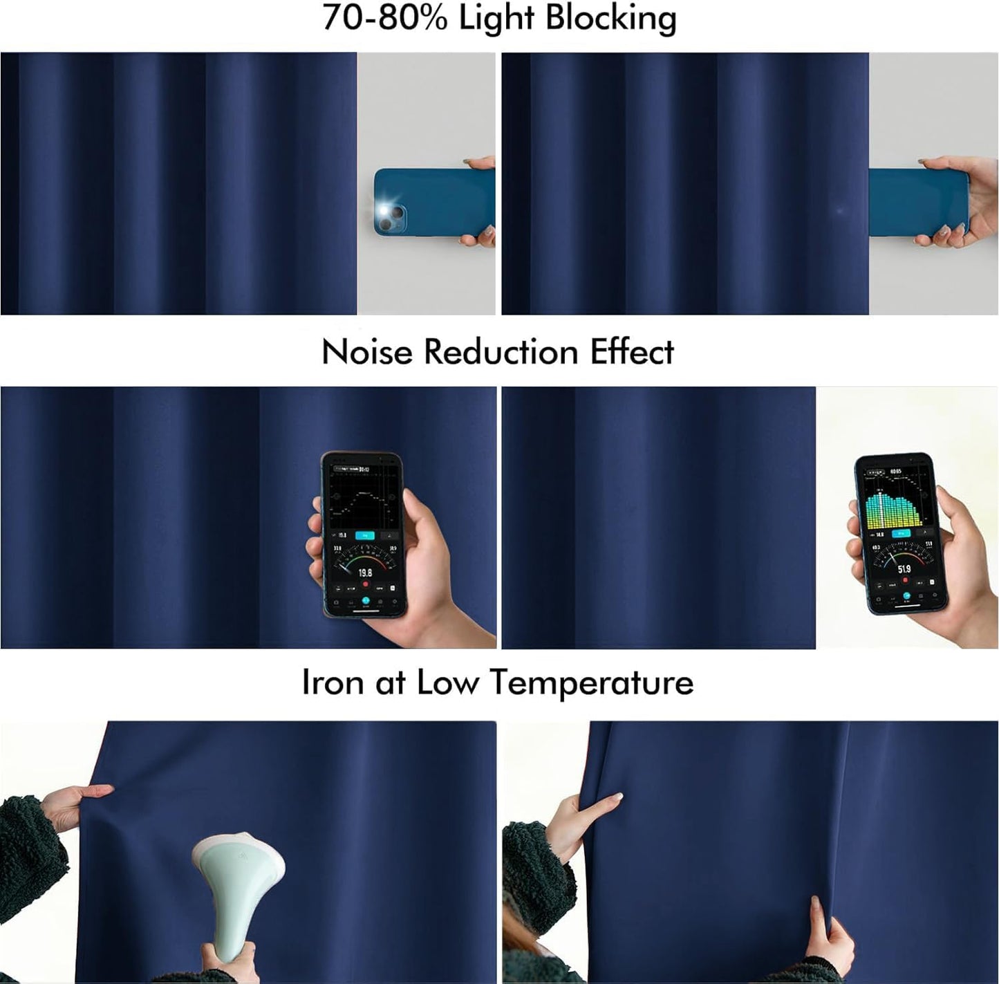 MIULEE Navy Blue Back Tab Blackout Curtains 72 Inches Long 2 Panels Set for Living Room Bedroom Privacy, Rod Pocket/Pinch Pleat Thermal Insulated Room Darkening Pleated Light Blocking Drapes