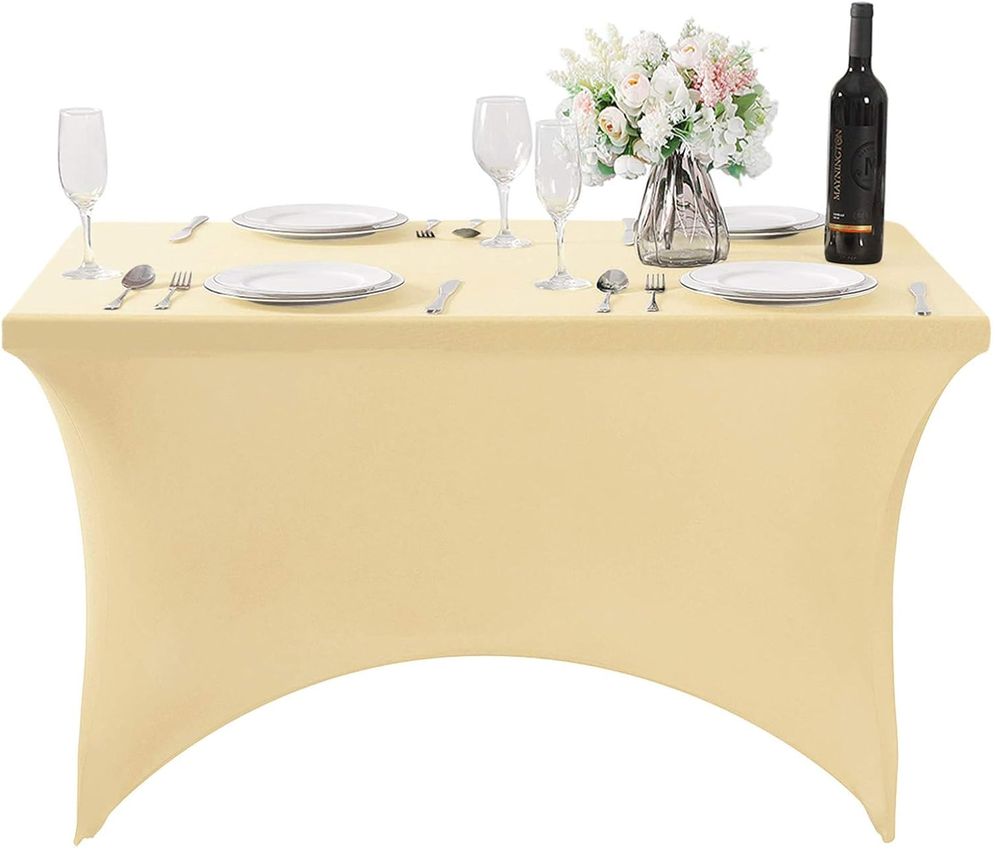 SuperO Waterproof Spandex Table Cover for 4FT Table Universal Fitted Stretch Tablecloth for Party, Banquet, Wedding and Events-Champagne