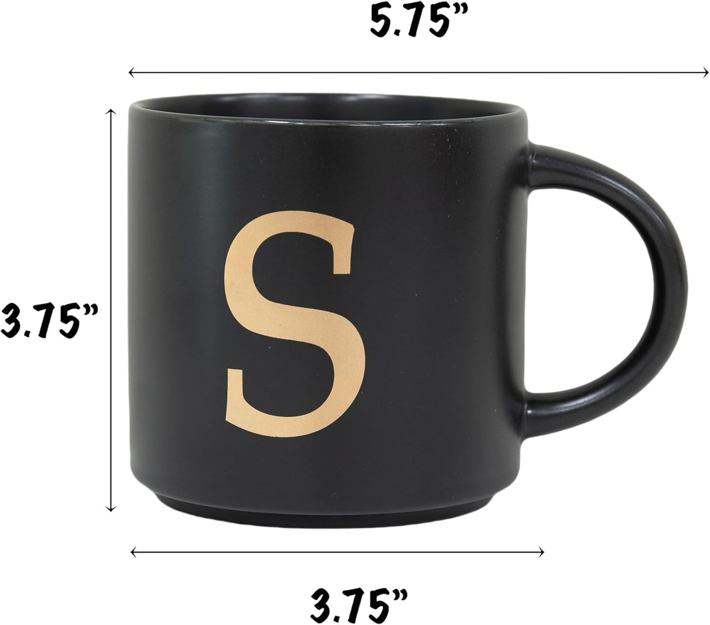 COLLECTIVE HOME - Monogram Ceramic Mugs, 15 oz Golden Initial Black Coffee Cups, Elegant Alphabet Tea Mugs, Elegant Personalized Mug with Gift Box, Unique Mug with Double Side Capital Lette (S)