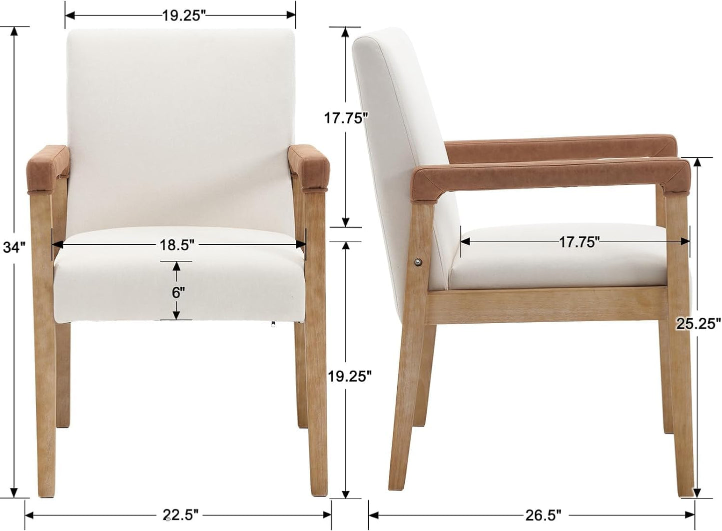 Kmax Modern Dining Chairs Set of 6 Linen Fabric Kitchen Arm Chairs Upholstered Accent Chairs with Wooden Legs for Dining Room, Living Room, Bedroom, White