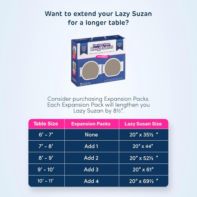 Full Set - Greige - The First Patented Lazy Susan Turntable Expandable for Rectangular & Oblong Tables - Kitchen & Dining Tables - Great Gift! Parties & Gatherings.