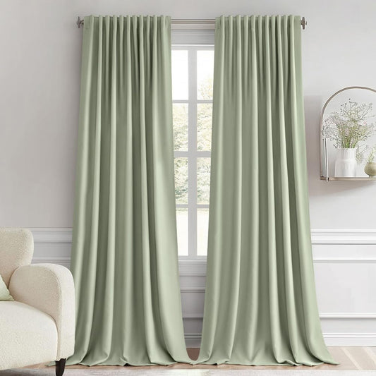 MIULEE Sage Green Back Tab Blackout Curtains 96 Inch Length 2 Panels Set for Living Room Bedroom Privacy, Rod Pocket/Pinch Pleated Thermal Insulated Room Darkening Light Blocking Drapes, W66xL96