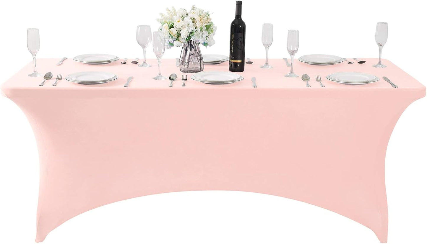 SuperO 2Pack Waterproof Spandex Table Cover for 6FT Table Universal Fitted Stretch Tablecloth for Party, Banquet, Wedding and Events-Blush Pink