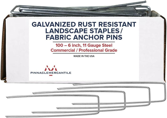 Pinnacle Mercantile USA Made 100 Pack Garden Landscape Staples Weed Barrier Fabric Stakes Galvanized 6 inch Pins Anti Rust Sod Staple 11 Gauge Steel