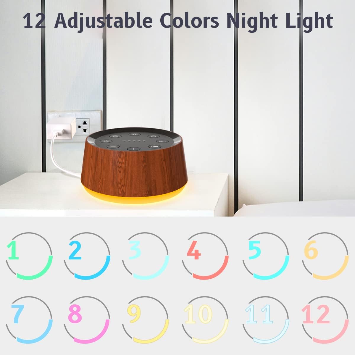 Brown Noise Sound Machine with 30 Soothing Sounds 12 Colors Night Light White Noise Machine for Adults Baby Kids Sleep Machines with 36 Volume Levels Memory Function 5 Timers for Home Office Travel