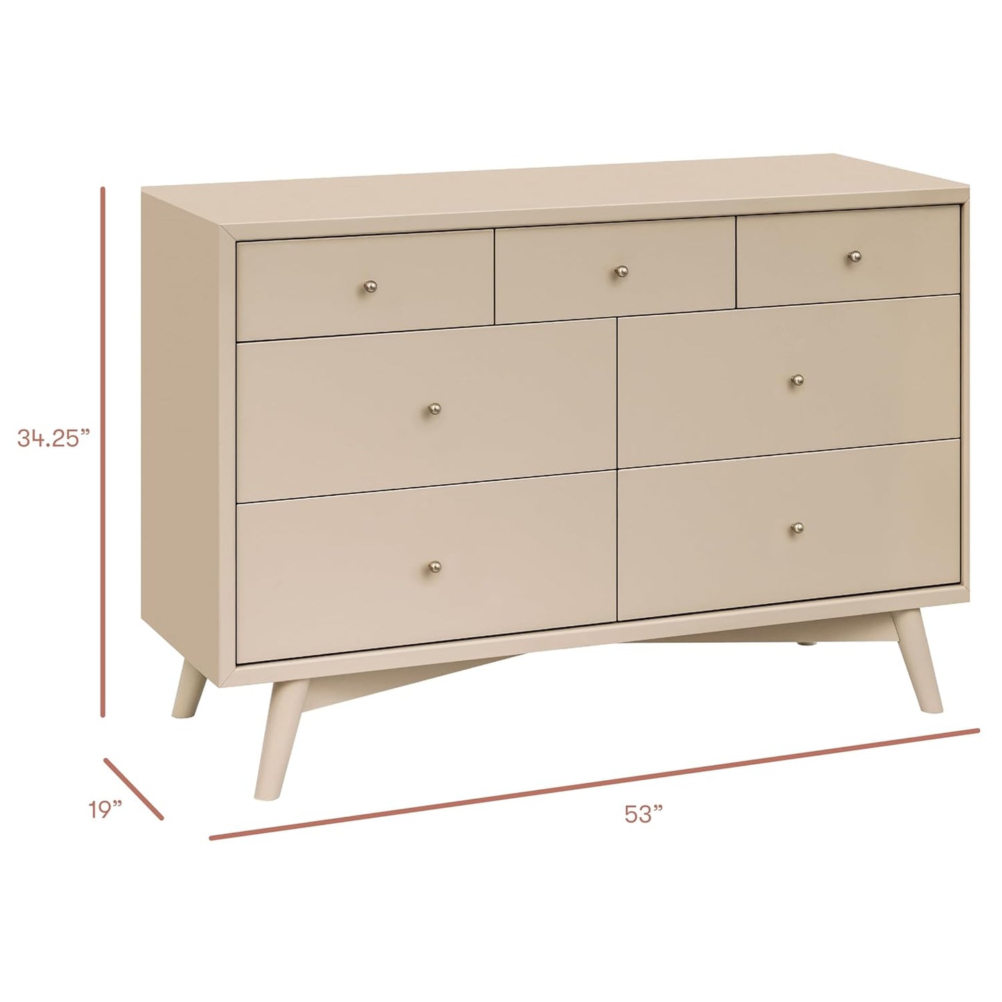 babyletto Palma 7-Drawer Assembled Double Dresser in Taupe, Greenguard Gold Certified