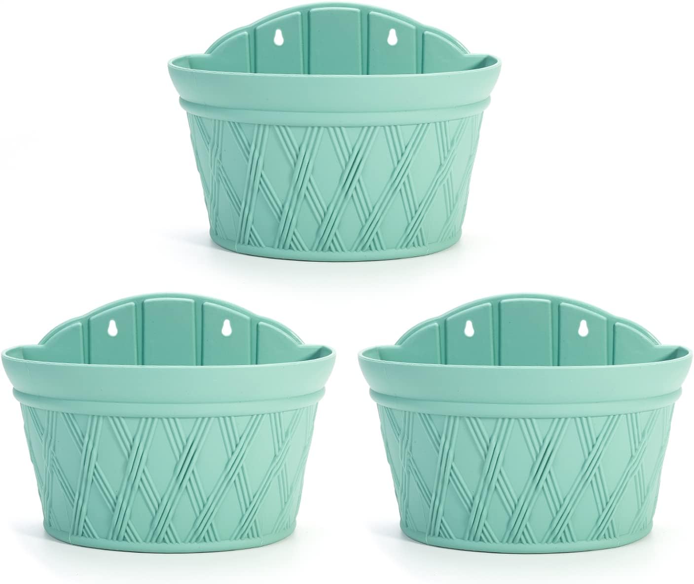Sungmor Wall Hanging Planters,11.5 Inch Hanging Flower Pots for Railing Fence - Indoor Outdoor Balcony Wall Planter Hanging Basket, Plastic Pot Plant Container - Half Round & 3PC Pack & Green