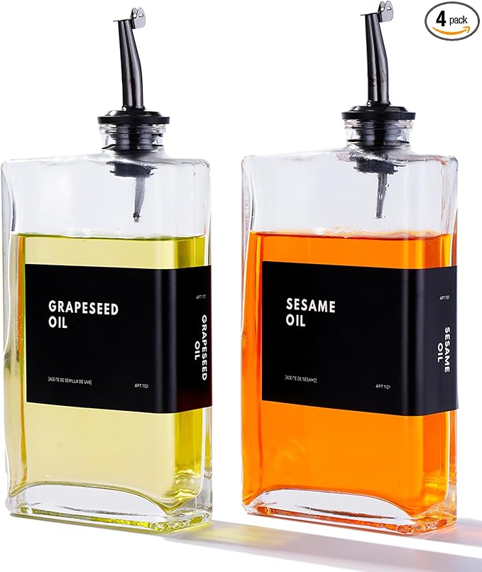 Olive Oil Dispenser for Kitchen, Cooking Oil and Vinegar Dispenser Set, Olive Oil Bottle, Soy sauce dispenser, coffee syrup bottles - 2 pcs, Black