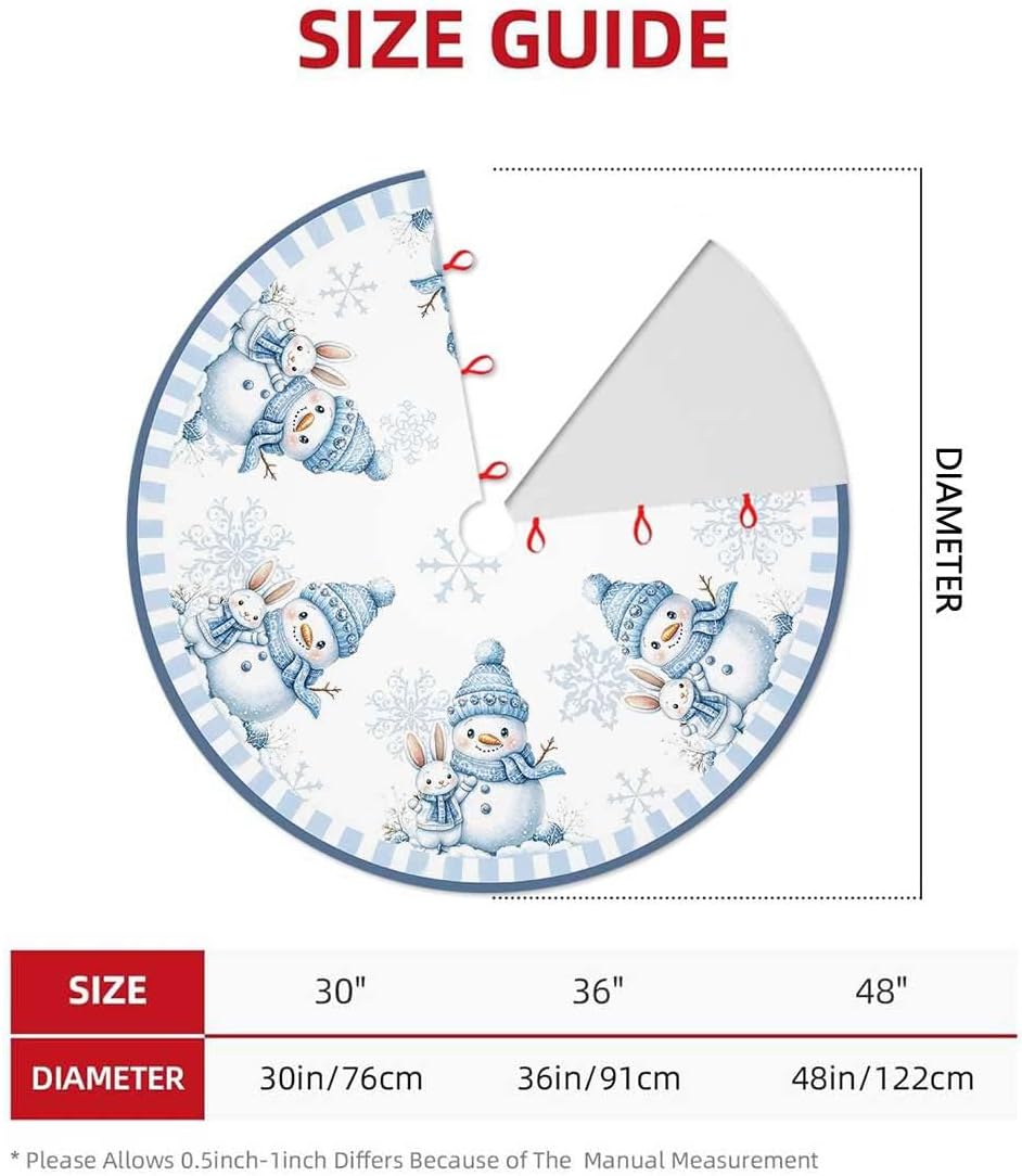 Christmas Tree Skirt 36 inches Blue Snowman Christmas Tree Skirt Mat Farmhouse Xmas Ornaments Decorations for Christmas Holiday Party (Blue, 36in)