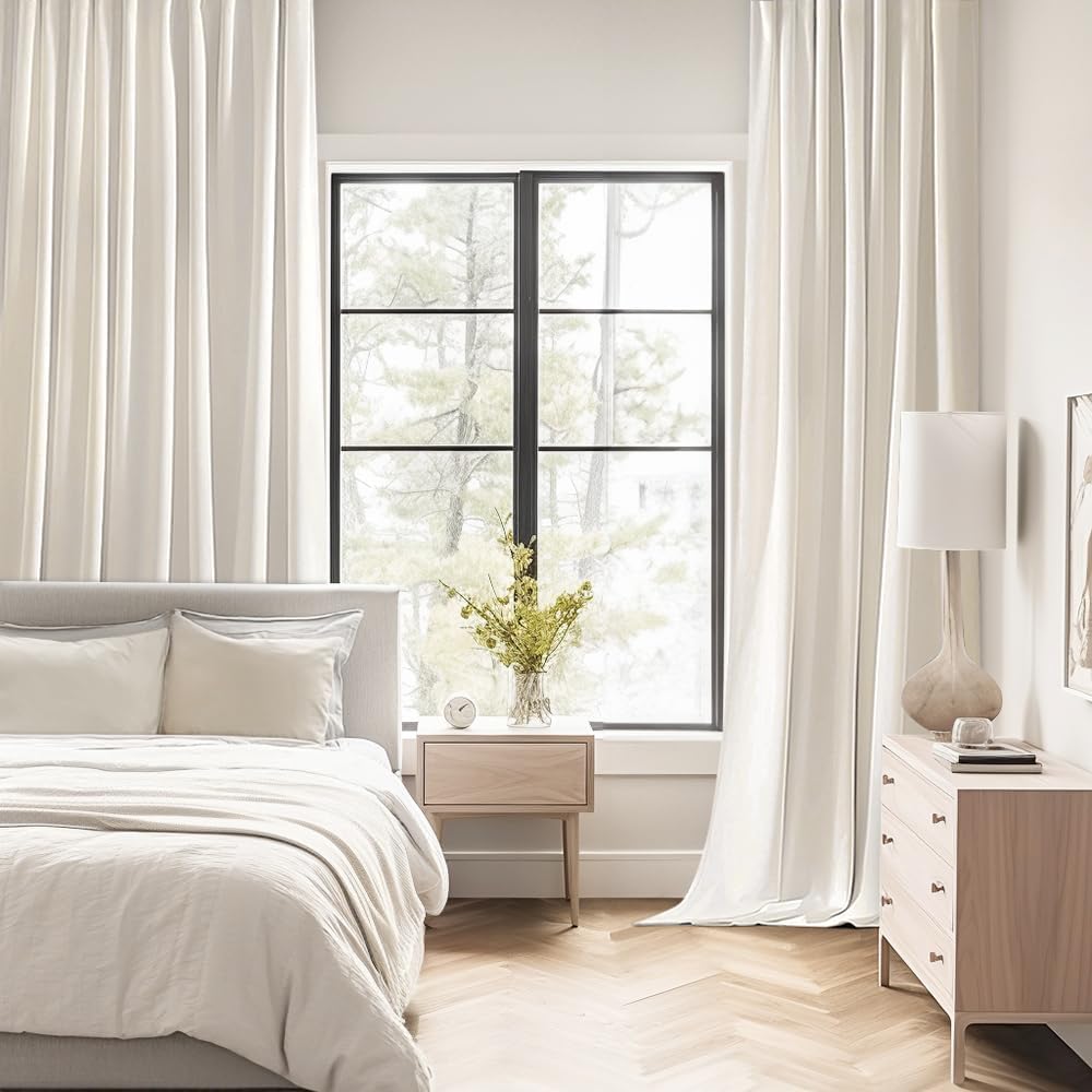 MIULEE Ivory Back Tab Blackout Curtains 63 Inch Length 2 Panels Set for Living Room Bedroom Privacy, Rod Pocket/Pinch Pleat Thermal Insulated Room Darkening Pleated Light Blocking Drapes