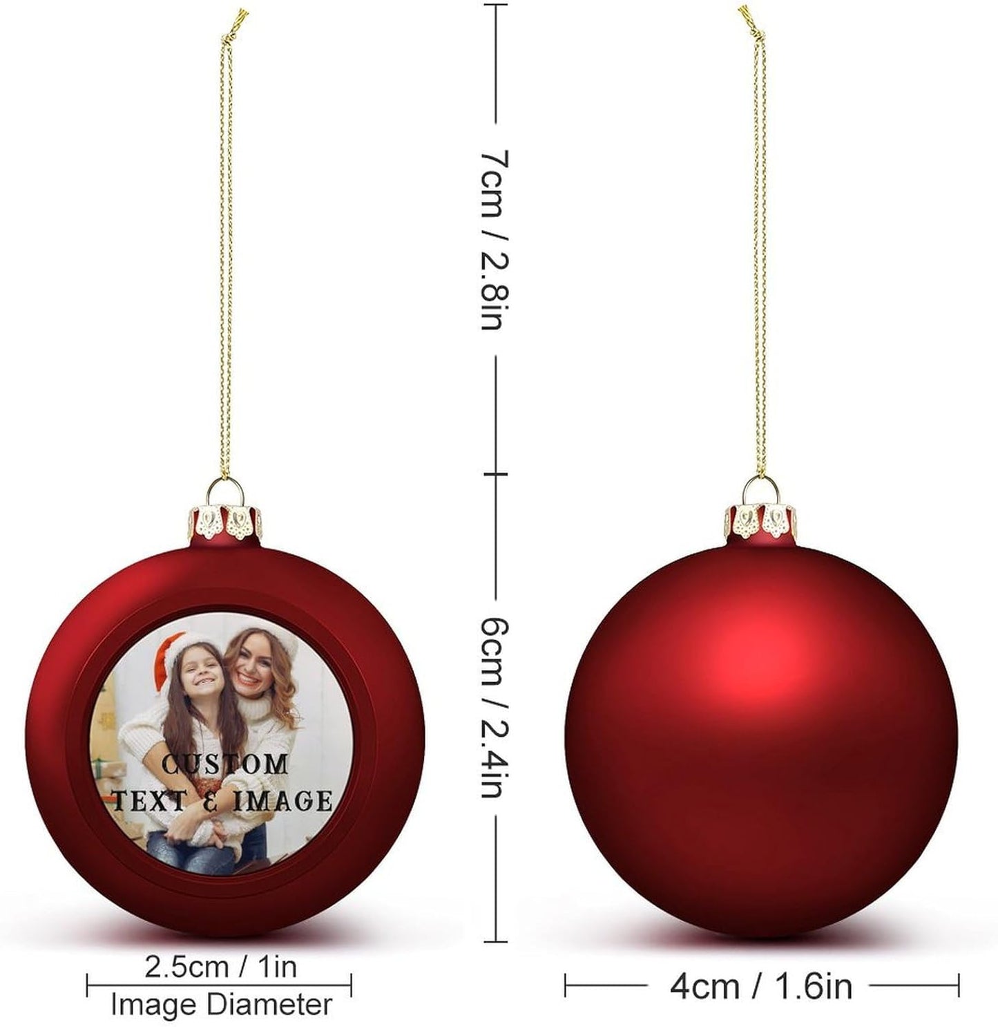 Personalized Christmas Ornaments - Custom Picture & Text Ornaments for Christmas 2024, Baby's 1st Christmas Ornament with Picture for Xmas Tree Custom Gifts for Family, Mom, Dad, Friend (Red)