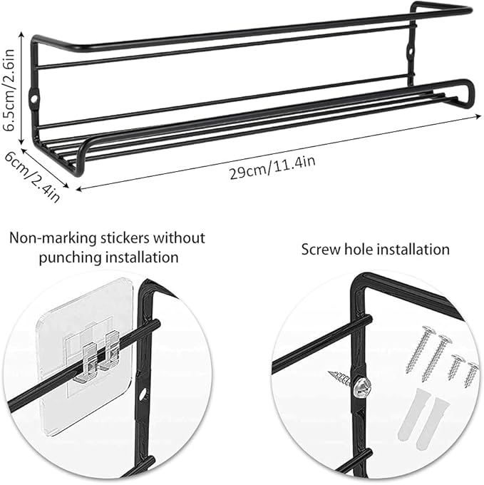 Spice Rack Organiser Hanging Spice Shelves Carbon Steel Wall Mount Spice Rack Kitchen Storage Racks Storage Spices and Condiments Spice Jars for Kitchen Cabinet Cupboard Pantry Door (6)