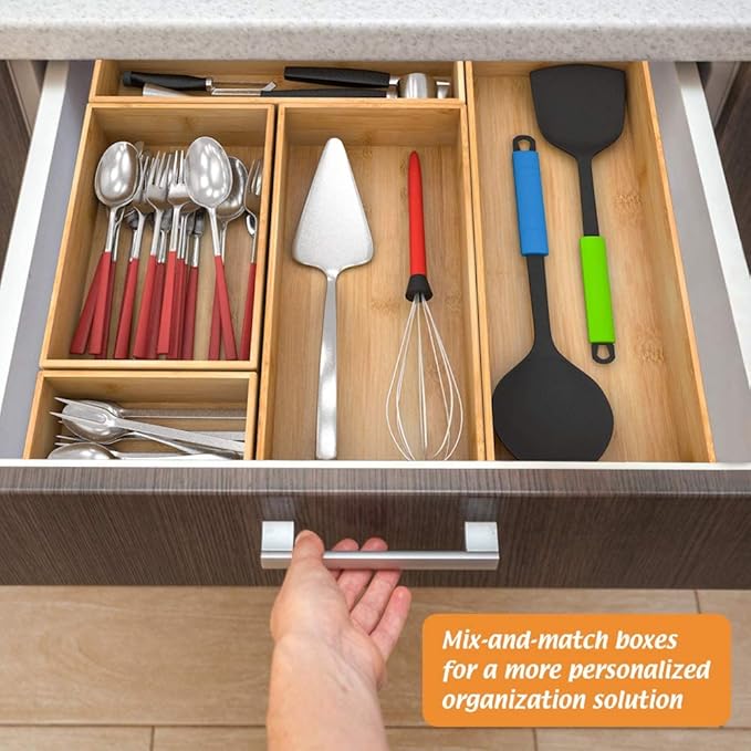 Bathroom Vanity Tray Organizer Bamboo, Small Wood Tray for Bathroom Counter Kicthen Drawer, Rectangular Toilet Paper Storage Basket Box, Guest Sink Tray Decor, Bathroom Accessories 15" x 6" x 2.5"