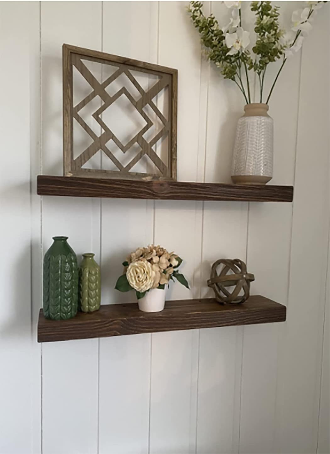 joelsantiques 24 Inch Wooden Floating Shelves for Wall - 24x8x2 in - Made of Natural Wood - Heavy Duty Rustic Wall Shelves for Bedroom - Perfect for Living Room, Kitchen - Medium Brown