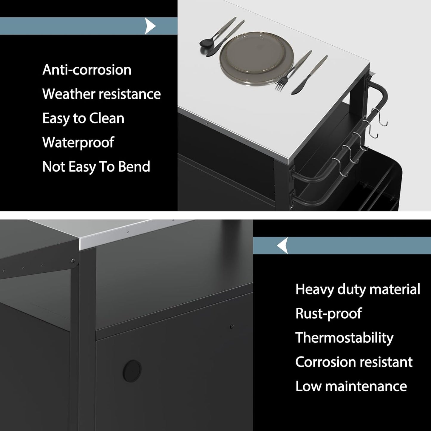 Outdoor Grill Cart with Wheels, Outdoor Kitchen Bar Cart Mobile BBQ with Foldable Stainless Steel Top & Storage Cabinet